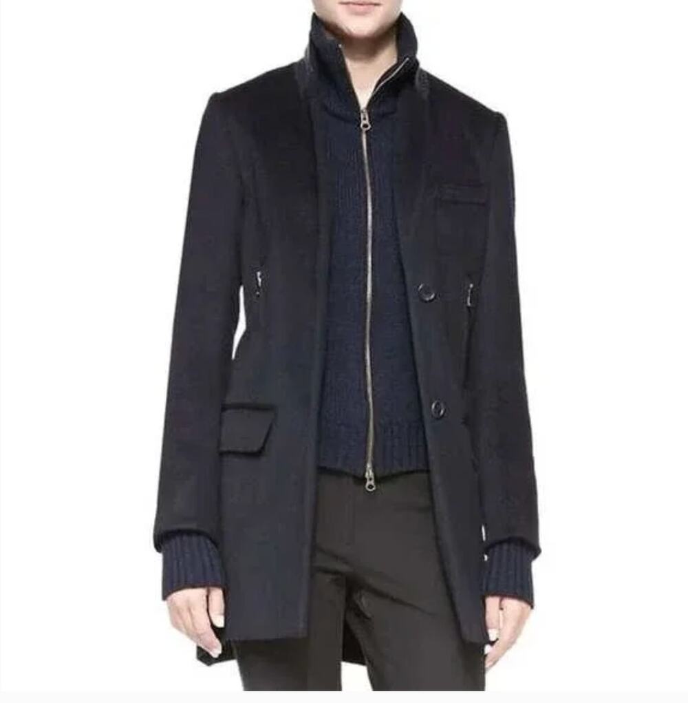 Veronica Beard Uptown Dickey Wool Cashmere Car Coat 2 Black Peacoat Academia